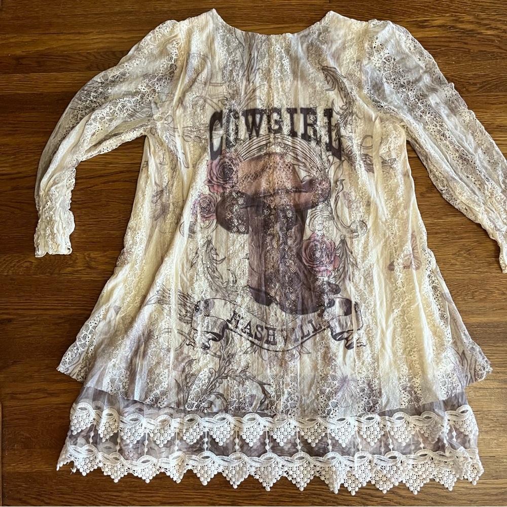 Origami lace boho cowgirl dress western L Nashville - Picture 6 of 8